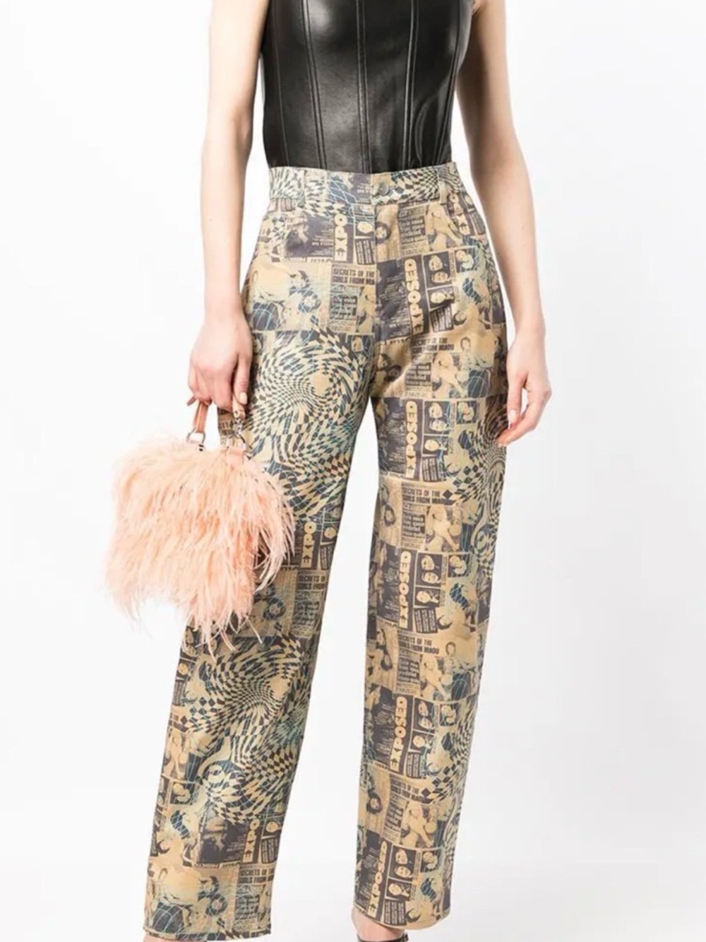 Miaou Fargo Pants Wanted Print XS Revolve Sold Out Graphic Barrel Leg High Rise - Picture 13 of 15